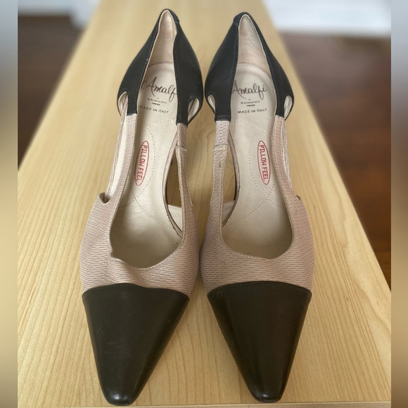 Luxury Italian Amalfi Heels Black Beige Glam Quiet Luxury Preppy Classic Capsule - Picture 3 of 9